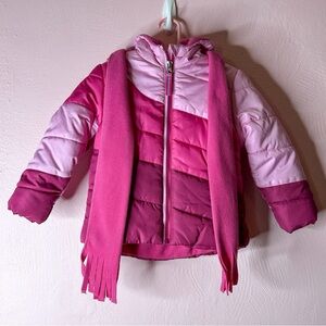 Swiss Alps Pink Kids Puffer Jacket with Scarf.